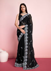 Attitude looking black colour saree
